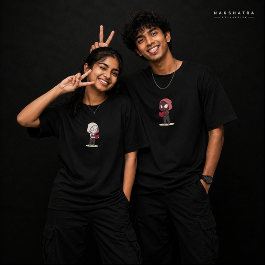 We Are Pookie Spidyy Oversized T-shirt | Couple Combo T-shirts in Custom Size | Yin & Yang Collection