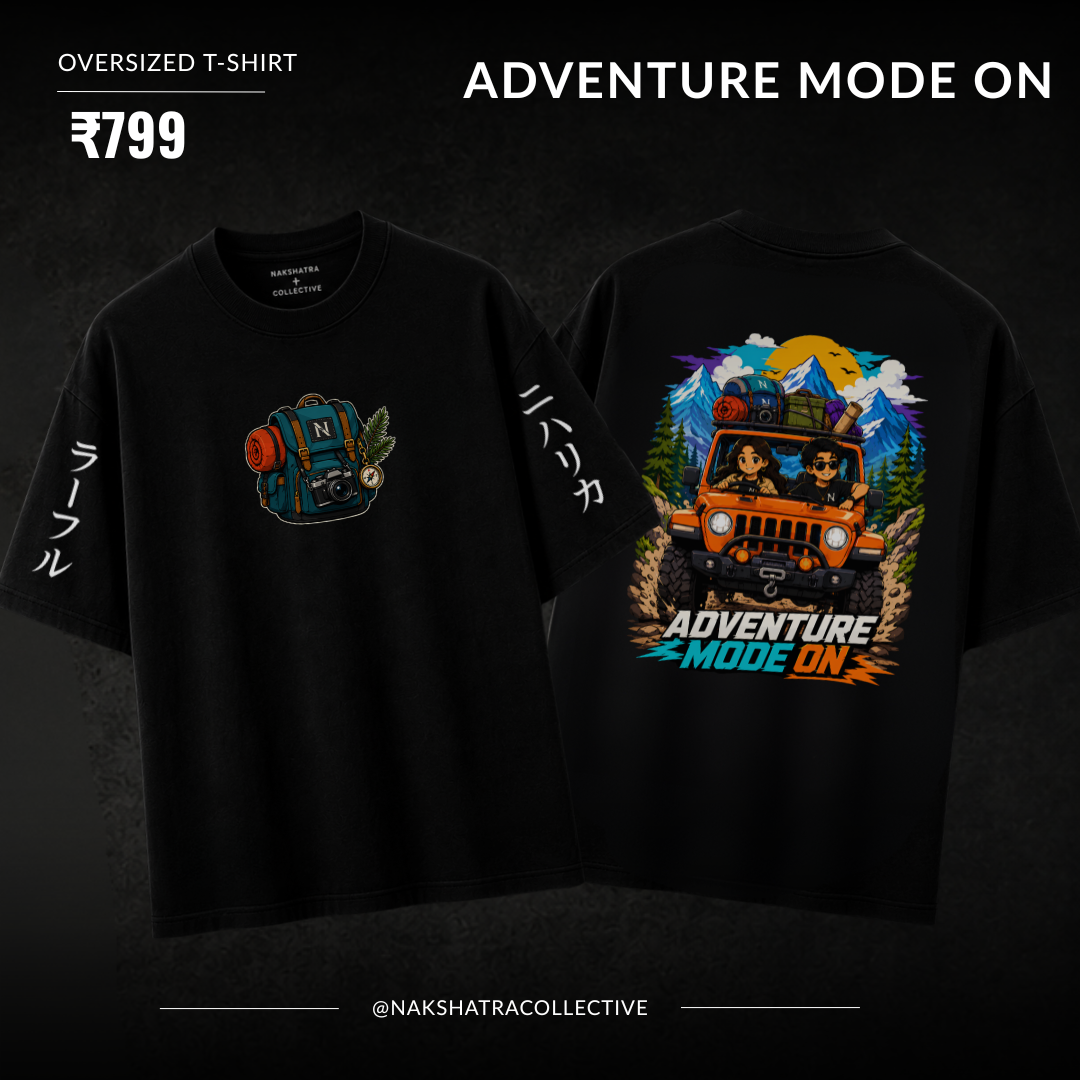 Adventure Mode On | 240 GSM French Terry Oversized | mascot Collection |Graphic Printed T Shirts for Unisex | T-shirt