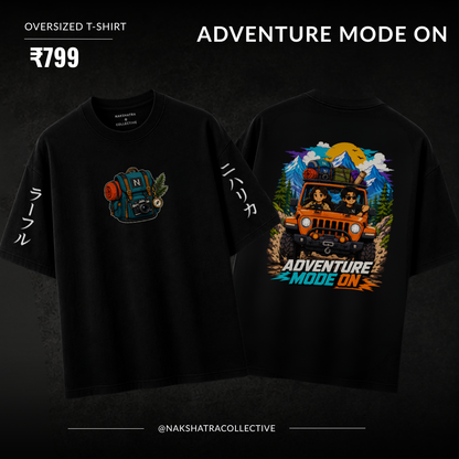 Adventure Mode On | 240 GSM French Terry Oversized | mascot Collection |Graphic Printed T Shirts for Unisex | T-shirt