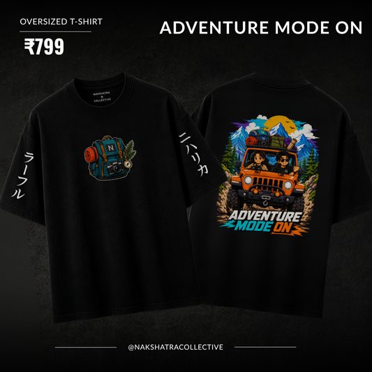 Adventure Mode On | 240 GSM French Terry Oversized | mascot Collection |Graphic Printed T Shirts for Unisex | T-shirt