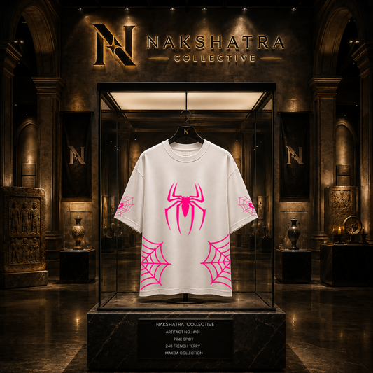 Pink Spidy - Lost Artifact 01 | 240 GSM French Terry Oversized | Makda Collection |Graphic Printed T Shirts for Unisex | T-shirt
