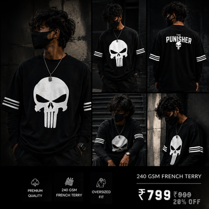 Punisher  - Lost Artifact 02 | 240 GSM French Terry Oversized | Makda Collection |Graphic Printed T Shirts for Unisex | T-shirt