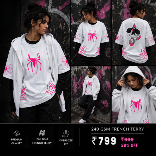 Pink Spidy - Lost Artifact 01 | 240 GSM French Terry Oversized | Makda Collection |Graphic Printed T Shirts for Unisex | T-shirt