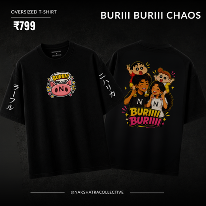 Buri Buri Chaos | 240 GSM French Terry Oversized | mascot Collection |Graphic Printed T Shirts for Unisex | T-shirt