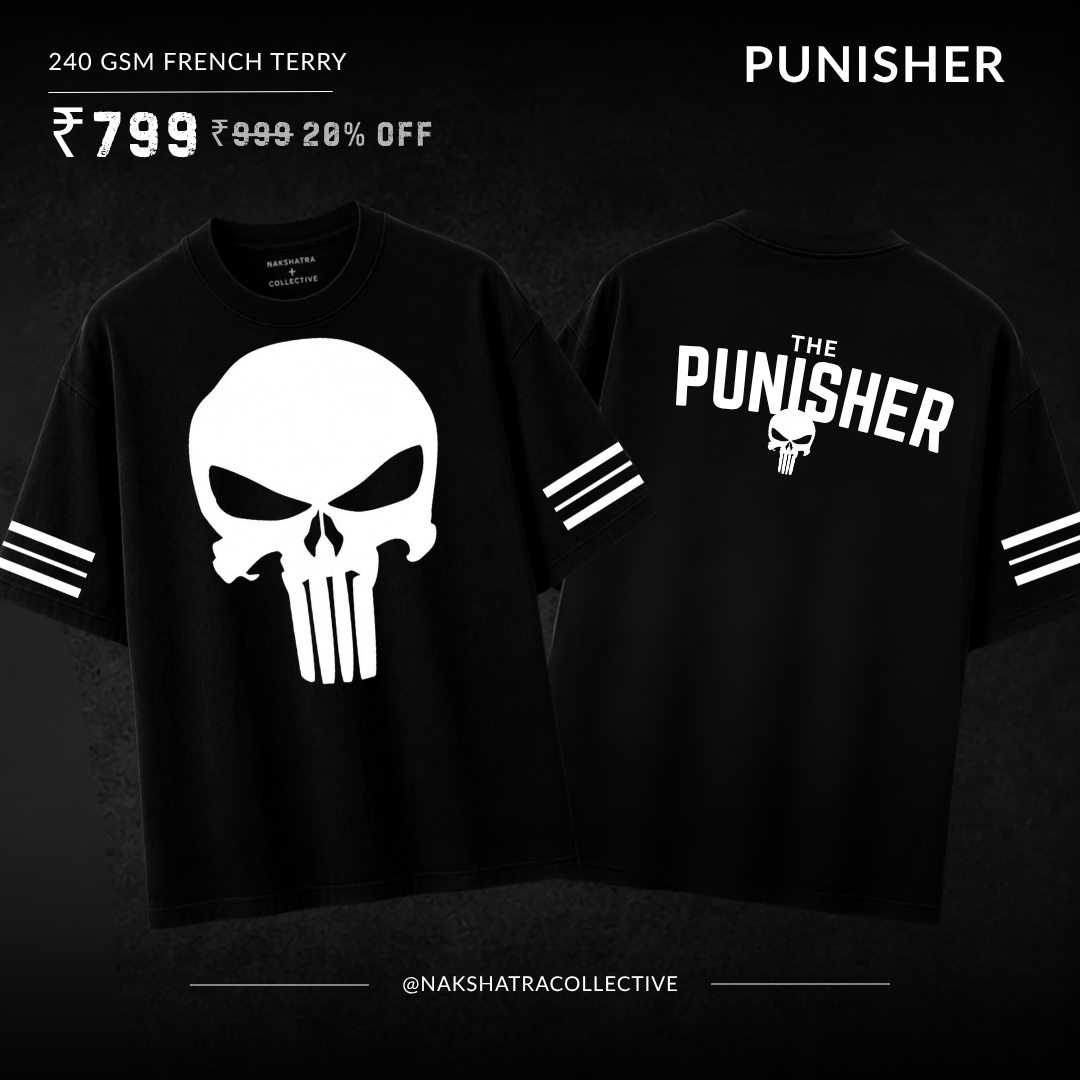 Punisher  - Lost Artifact 02 | 240 GSM French Terry Oversized | Makda Collection |Graphic Printed T Shirts for Unisex | T-shirt