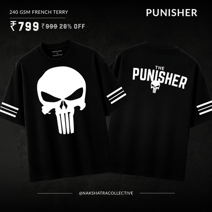 Punisher  - Lost Artifact 02 | 240 GSM French Terry Oversized | Makda Collection |Graphic Printed T Shirts for Unisex | T-shirt