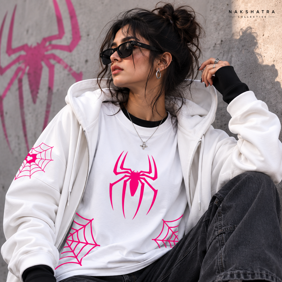 Pink Spidy - Lost Artifact 01 | 240 GSM French Terry Oversized | Makda Collection |Graphic Printed T Shirts for Unisex | T-shirt