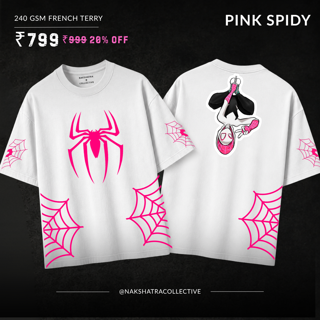 Pink Spidy - Lost Artifact 01 | 240 GSM French Terry Oversized | Makda Collection |Graphic Printed T Shirts for Unisex | T-shirt