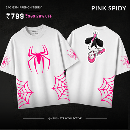 Pink Spidy - Lost Artifact 01 | 240 GSM French Terry Oversized | Makda Collection |Graphic Printed T Shirts for Unisex | T-shirt