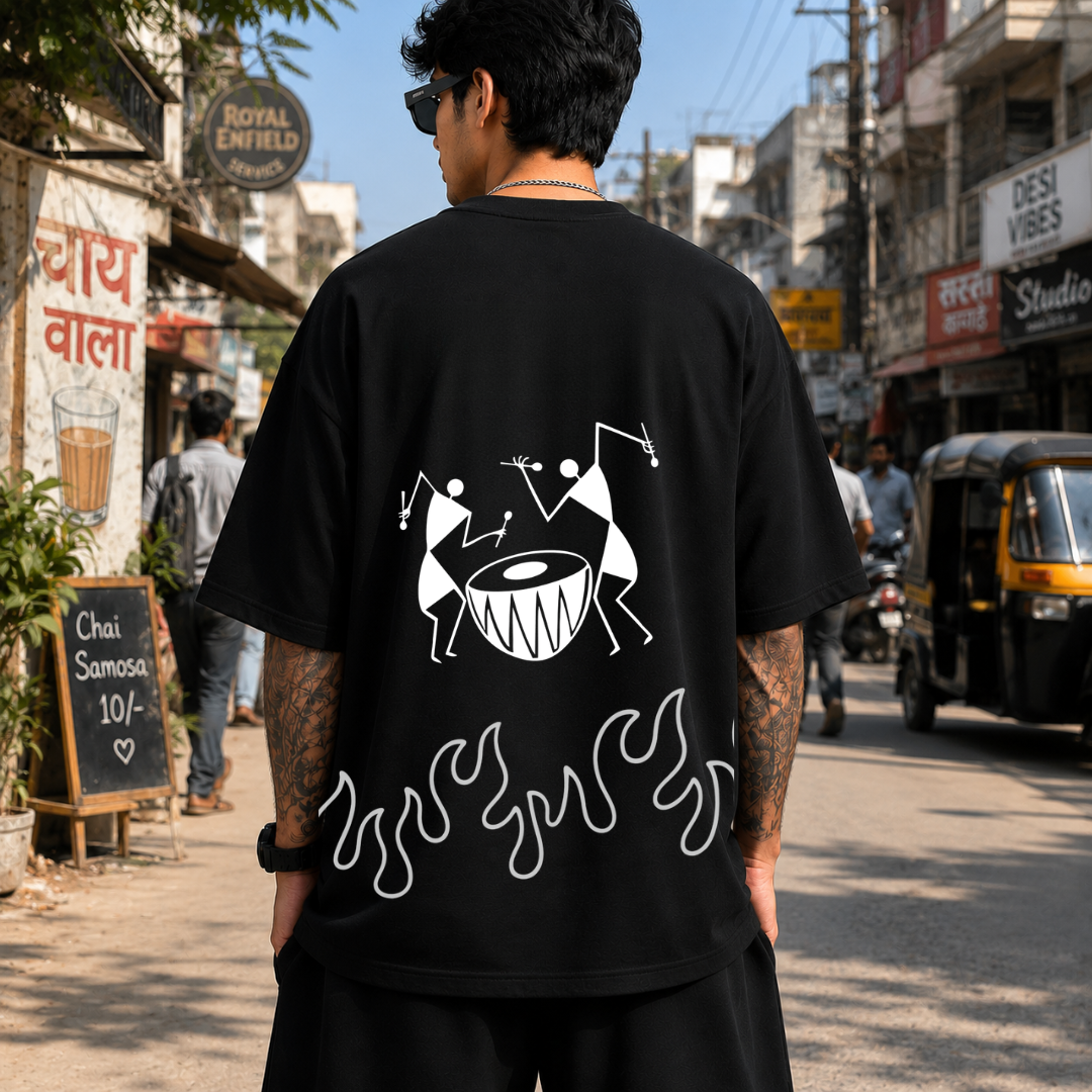 Dance Flame Tee (Re Work) | 240 GSM French Terry Oversized | Graphic Printed T Shirts for Unisex | T-shirt