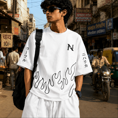 Dance Flame Tee (Re Work) | 240 GSM French Terry Oversized | Graphic Printed T Shirts for Unisex | T-shirt