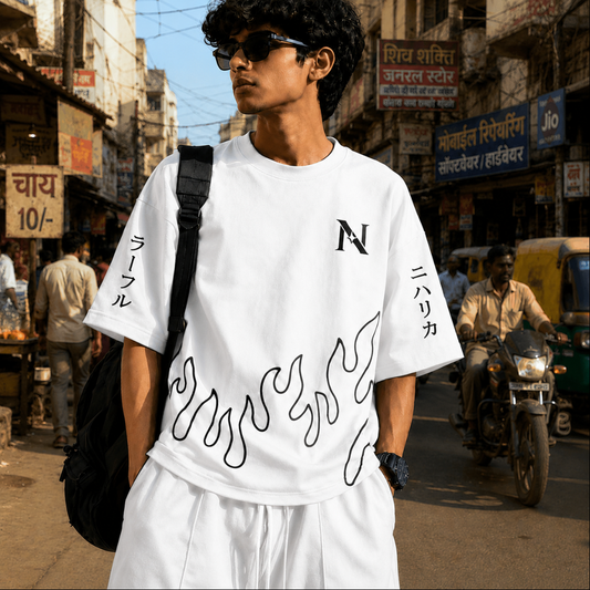 Dance Flame Tee (Re Work) | 240 GSM French Terry Oversized | Graphic Printed T Shirts for Unisex | T-shirt