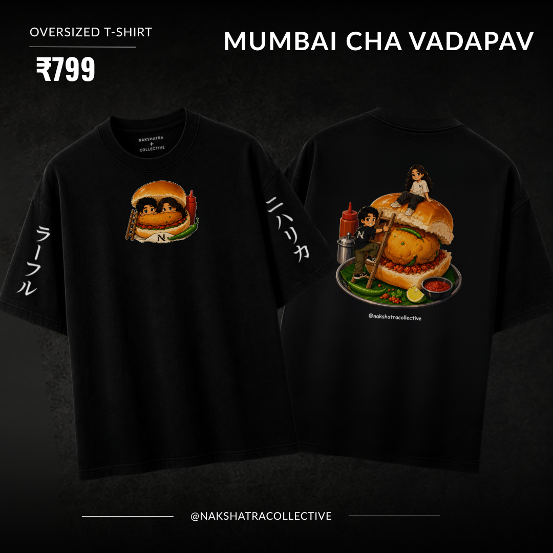 Mumbai Cha Vadapav | 240 GSM French Terry Oversized | mascot Collection |Graphic Printed T Shirts for Unisex | T-shirt