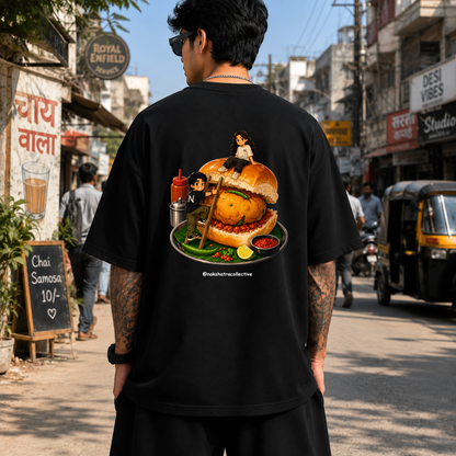 Mumbai Cha Vadapav | 240 GSM French Terry Oversized | mascot Collection |Graphic Printed T Shirts for Unisex | T-shirt