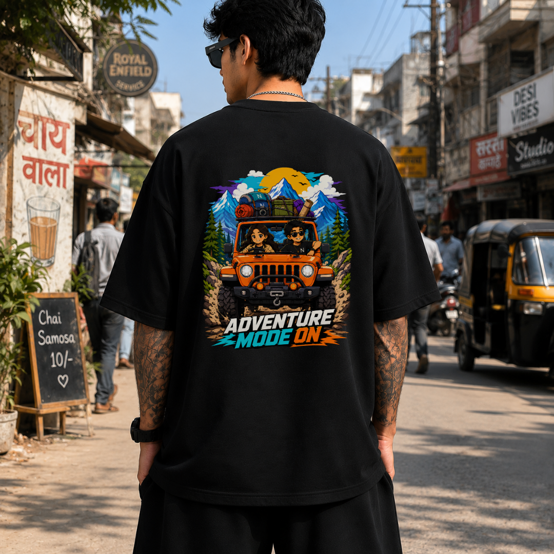 Adventure Mode On | 240 GSM French Terry Oversized | mascot Collection |Graphic Printed T Shirts for Unisex | T-shirt