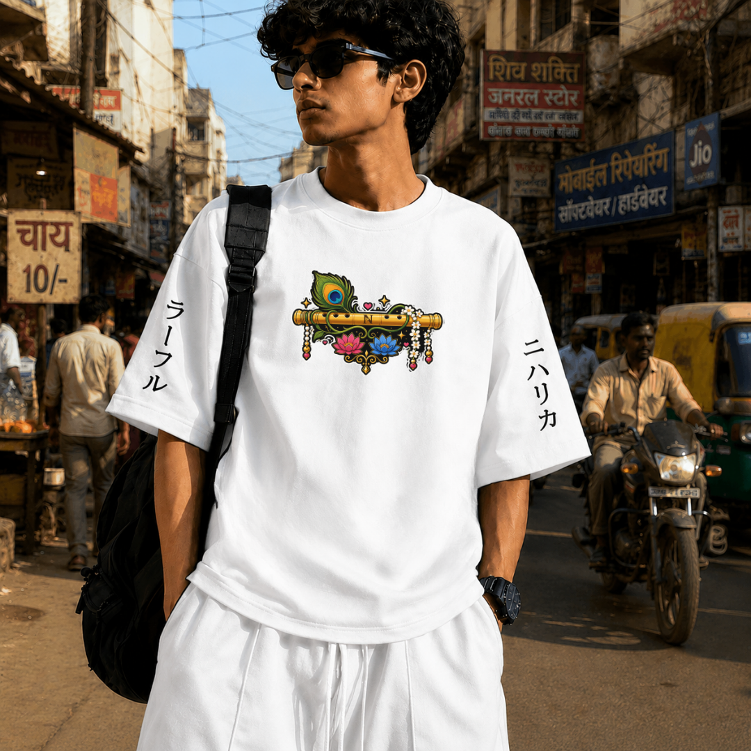 Radhe Krishna | 240 GSM French Terry Oversized | mascot Collection |Graphic Printed T Shirts for Unisex | T-shirt