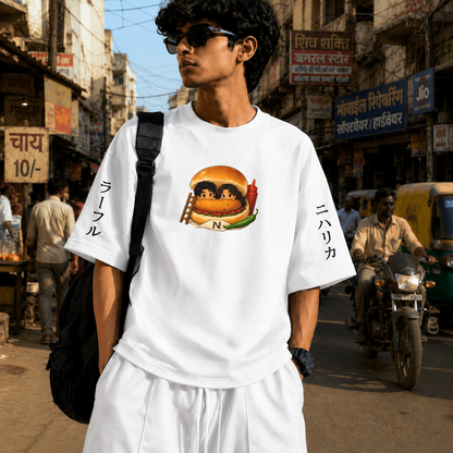 Mumbai Cha Vadapav | 240 GSM French Terry Oversized | mascot Collection |Graphic Printed T Shirts for Unisex | T-shirt