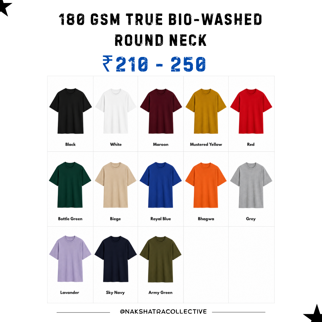 180 GSM True Bio-Washed Round Neck T-shirts in Bulk
