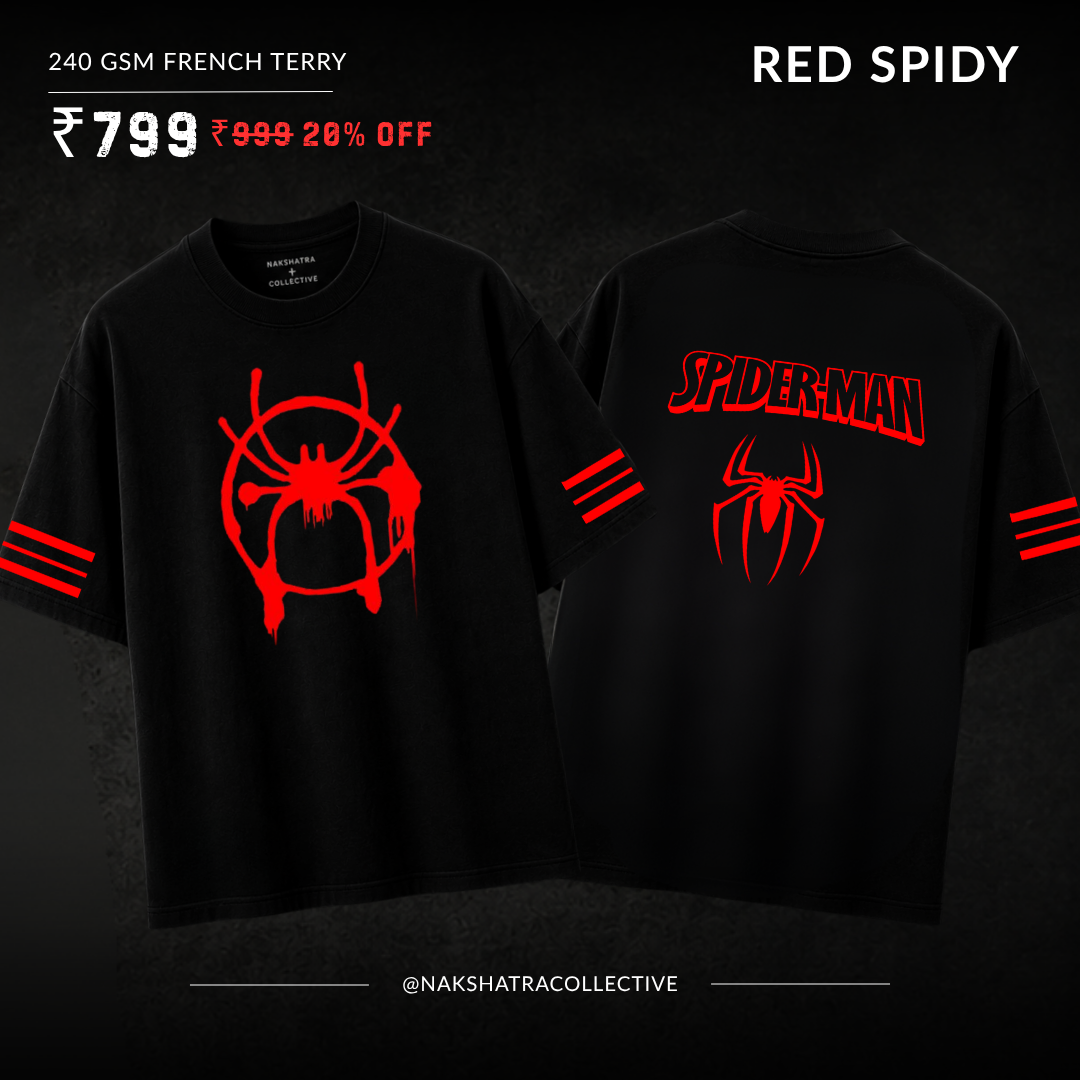 Red Spidy - Lost Artifact 03 | 240 GSM French Terry Oversized | Makda Collection |Graphic Printed T Shirts for Unisex | T-shirt