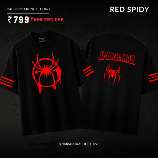 Red Spidy - Lost Artifact 03 | 240 GSM French Terry Oversized | Makda Collection |Graphic Printed T Shirts for Unisex | T-shirt