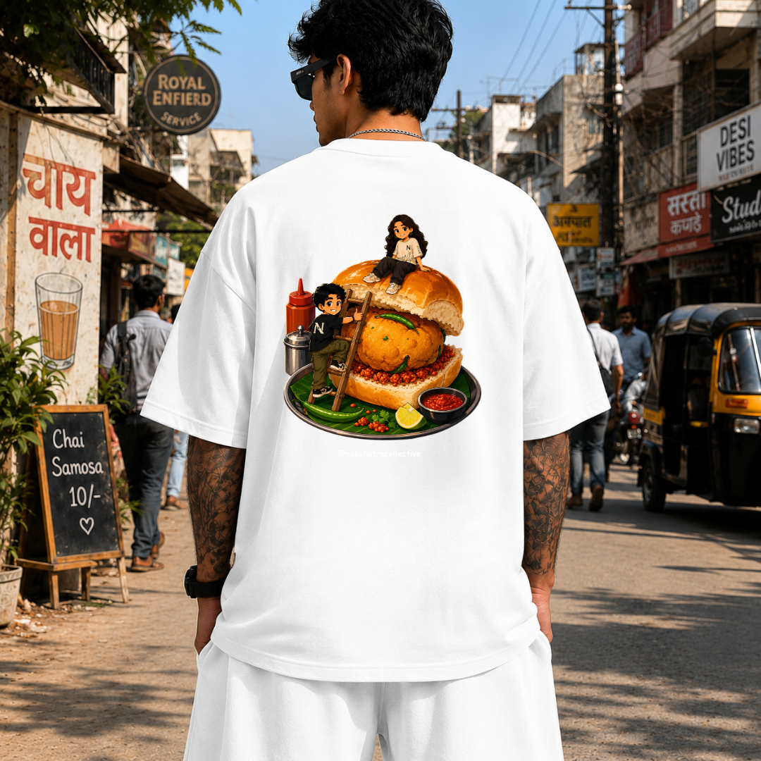 Mumbai Cha Vadapav | 240 GSM French Terry Oversized | mascot Collection |Graphic Printed T Shirts for Unisex | T-shirt