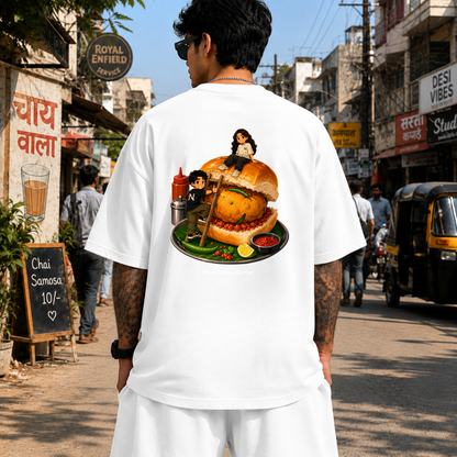 Mumbai Cha Vadapav | 240 GSM French Terry Oversized | mascot Collection |Graphic Printed T Shirts for Unisex | T-shirt