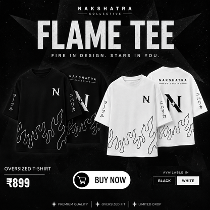 Flame Tee | 240 GSM French Terry Oversized | Graphic Printed T Shirts | T-shirt