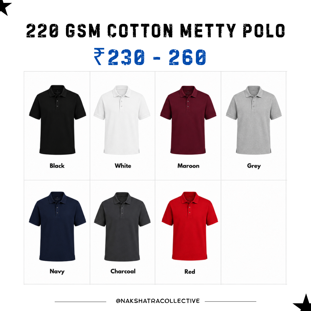 220 GSM Cotton Metty Polo t-shirts in Bulk