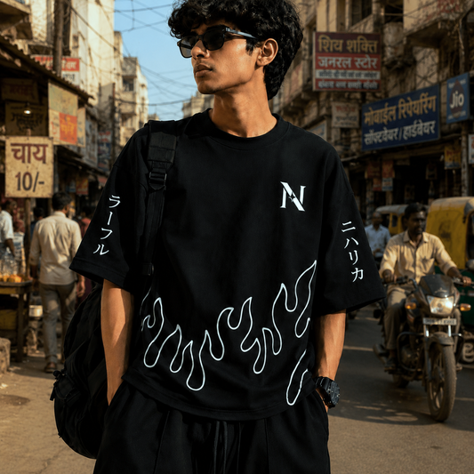 Flame Tee | 240 GSM French Terry Oversized | Graphic Printed T Shirts | T-shirt
