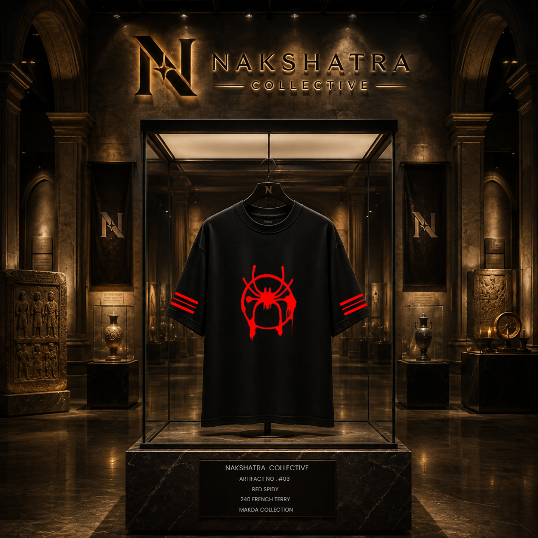 Red Spidy - Lost Artifact 03 | 240 GSM French Terry Oversized | Makda Collection |Graphic Printed T Shirts for Unisex | T-shirt