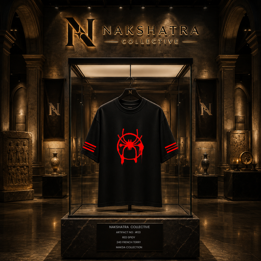 Red Spidy - Lost Artifact 03 | 240 GSM French Terry Oversized | Makda Collection |Graphic Printed T Shirts for Unisex | T-shirt