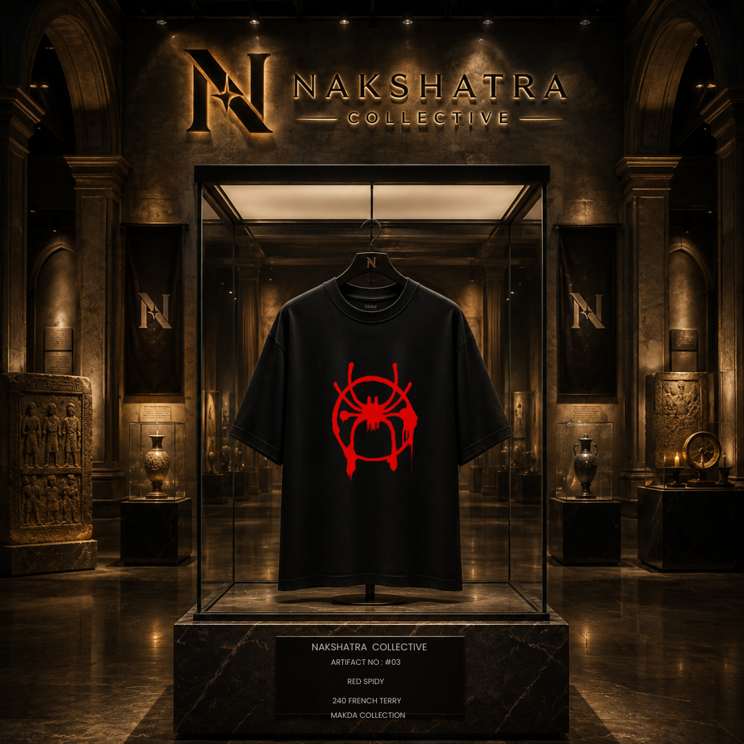 Red Spidy - Lost Artifact 03 | 260 GSM French Terry Oversized | Makda Collection |Graphic Printed T Shirts for Unisex | T-shirt