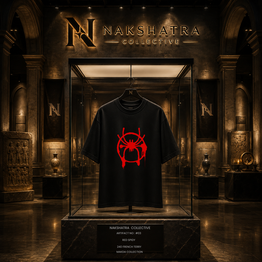 Red Spidy - Lost Artifact 03 | 260 GSM French Terry Oversized | Makda Collection |Graphic Printed T Shirts for Unisex | T-shirt